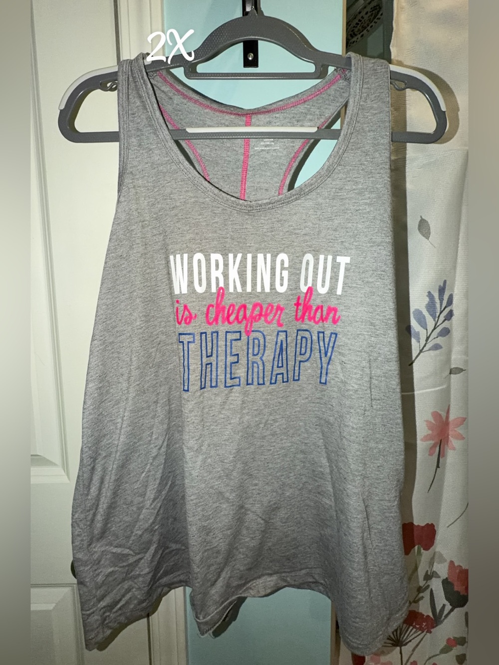 Athletic Works Gray Racerback Tank with Pink & Blue Script